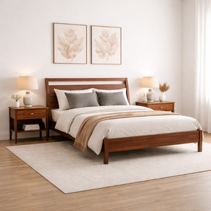 Modern Wooden <b>Bed</b> <b>Frame</b> With Slatted Headboard, Mid Century <b>Platform</b> <b>Bed</b> For Bedroom, Solid Wood Home Furniture - Product Image 3