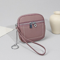 Porte-clés en cuir véritable Fashion Design Women Wallet Pouch Double Zipper Small Real Leather Mini Coin Purse Credit Card Holder