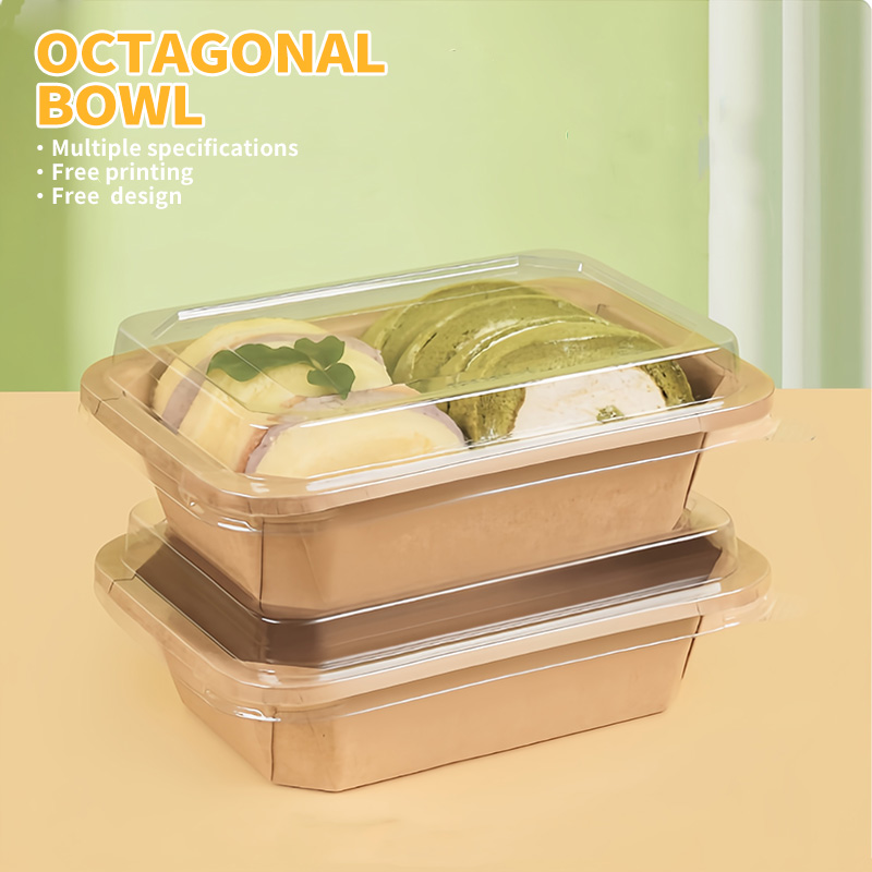 Factory Direct Disposable Kraft Paper Octagonal Camping Cover Custom Logo Thickened Salad Bowl and Fruit Paper Plate Bowl
