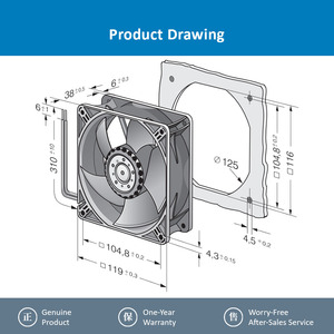 Ventilateur axial de refroidissement industriel ebm-papst 4414M 119x119x38mm 24V DC pour équipement industriel et serveurs - Product Image 4