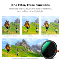 Filtre d'objectif multifonctionnel réglable 3-en-1 K&F Concept 37-82mm ND2-32 & CPL & Black Mist 1/4 avec revêtement vert anti-reflet