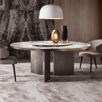 Italienischer Minimalistischer Naturmarmor-Esstisch Luxuriöses Design Villa Hochwertiges Restaurant Runder Esstisch mit Drehteller
