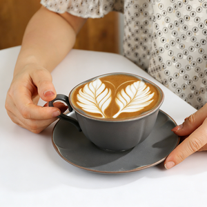 Ensemble tasse et soucoupe à café en céramique européenne 280 ml avec logo personnalisé, mug vintage pour latte art, écologique, réutilisable, cadeau pour café - Product Image 4