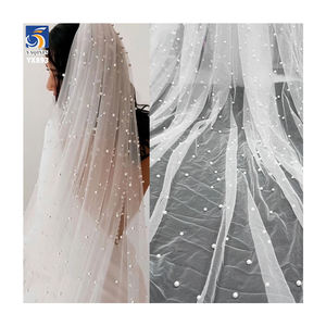 YX893-1 en ligne en gros 118 pouces 3D perles perles Tulle tissu mariée 100 Polyester blanc 3D maille tissu mariage Tulle - Product Image 1