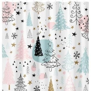Rideau de Douche en Polyester Imprimé Numérique Personnalisé Motifs Arbres Pastel, Étoiles et Flocons de Neige, Imperméable, Vente en Gros - Product Image 6