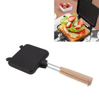 Gaufrier Gaufrier avec 2 poignées en bois détachables Poêle de cuisson pour petit-déjeuner Panini Gaufre