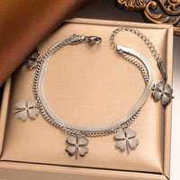 Gelang Baja Anti Karat Model Clover Dua Lapis