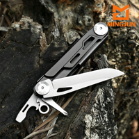 Couteau pliant multifonction EDC, outil de poche pour l'extérieur, ouvre-bouteille, tournevis, petit outil portable de 18,2 cm, boîte en cuir de vache