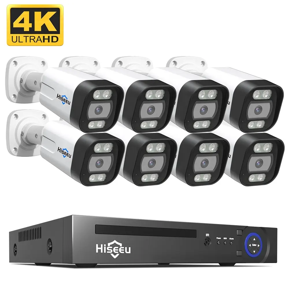 Hiseeu 4K 8channel 8mp Security Camera System Outdoor Home Poe Nvr Kit Cctv Ip Cameras Surveillance Security Camera System