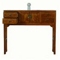 Table console en bois d'acacia massif de style asiatique moderne avec de grands tiroirs de rangement, aspect vintage, poignées en métal, décoration d'hôtel et de villa