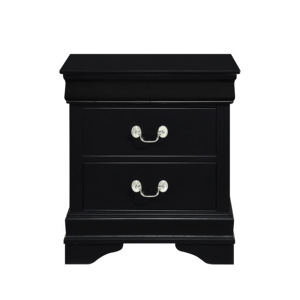 Comodino Classico Stile Luigi Filippo Nero con 2 Cassetti, Arredamento Tradizionale per Camera da Letto - Product Image 1