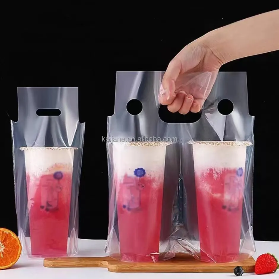 Пластиковый пакет для питья на вынос, двухстакановый поднос, биоразлагаемый пластиковый пакет для упаковки пищевых продуктов, пластиковый пакет для чая с принтом, подставка