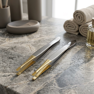 (Paquete de 2) Pinzas de Acero Inoxidable con Punta Puntiaguda, Tono Dorado, 4 Pulgadas, para Depilar Cejas, Herramientas de Cuidado de Belleza, Logotipo Personalizable, Acabado Satinado - Product Image 3