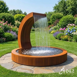 Fontaine sculpturale <span class=keywords><strong>contemporaine</strong></span> en acier pour <span class=keywords><strong>jardin</strong></span>, demi-circulaire, en métal rouillé - Product Image 2