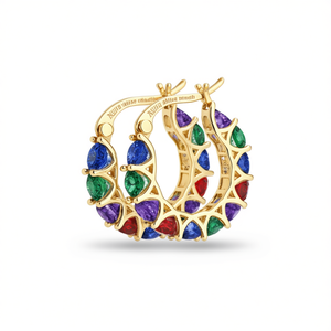 Pendientes de Aro Dorados E3638 con Diseño Geométrico de Cristales Multicolores para Mujer, Uso Diario de Lujo - Product Image 1