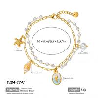 Bracelet double couche en perles océaniques pour femme, plaqué or 18 carats, en acier inoxydable, avec breloques étoile de mer et coquillage, bijoux inaltérables