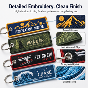 Creative Brand Merchandise Rectangular Woven Twill <b>Key</b> Chains Custom Logo Embroidered Keyring Promotional Souvenir Giveaway - Product Image 6