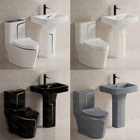 Vente en gros de WC design de luxe, couleur blanche, ligne dorée, lavabo au sol, salle de bain, évier sur pied en céramique, ensembles de toilettes une pièce