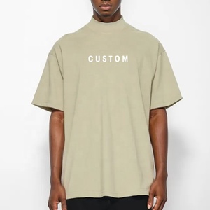 Camiseta de 280 Gsm con hombros caídos de algodón, cuello alto ancho, camisetas de peso pesado, camiseta de gran tamaño cuadrada personalizada - Product Image 1