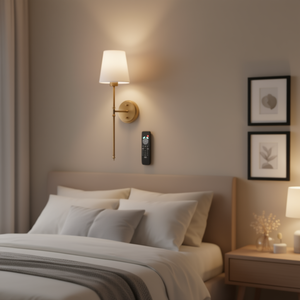 Lámpara de Pared con Acabado Bronce, Pantalla de Tela Blanca, Control Remoto, LED 2700K, Luz Cálida Suave, Montaje en Pared, Estilo Contemporáneo para Dormitorio - Product Image 2