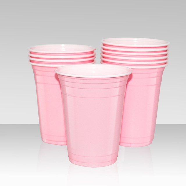 Plastic Cups 16oz Disposable Drinking Cups Colored Pink for Coffee Juice Drink Bachelorette Birthday Party Supplies