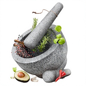 Mortier et pilon en pierre naturelle pour broyer les herbes, le café, le poivre – Ustensile de cuisine manuel pour restaurant, export en gros usine - Product Image 3