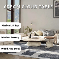 Table basse en bois style nuage moderne pour salon, couleur crème, convertible et durable