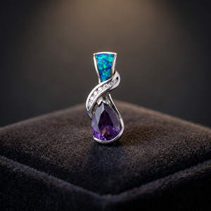 Colgante de plata para mujer con amatista y circonitas cúbicas, diseño intrincado de piedras preciosas, diseño de lazo de la paz, para uso diario, dijes certificados por terceros - Product Image 1