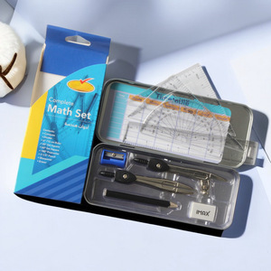 Juego de geometría de metal duradero para estudiantes de escuela <span class=keywords><strong>primaria</strong></span> y secundaria Papelería de caja de hierro con brújula - Product Image 1