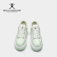 BUCCI BATANI Chaussures décontractées pour hommes en cuir de crocodile vert brillant, tige en tissu Scabal, semelle extérieure en caoutchouc XL SC079-E053