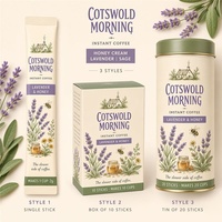 Custom Artisan Stick Packaging Tear Notch Cream Purple Lavender Cottage English Instant Coffee Sachet Bags for Tea Room Brand
