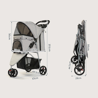 Poussette pliable pour animaux de compagnie grise à 3 roues avec panier de rangement et porte-gobelet