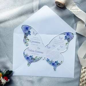 Invitations d'anniversaire personnalisées en acrylique avec motif floral de lavande et papillon - Cartes de vœux uniques à faire soi-même avec impression UV - Product Image 3
