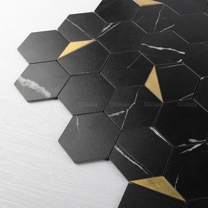 <strong>Stick</strong> <strong>on</strong> Self Adhesive Vinyl Pvc Composite <strong>Black</strong> Marble Hexagon Peel and <strong>Stick</strong> Mosaic <strong>Tiles</strong> for Kitchen Backsplash Bathroom Wall - Product Image 5