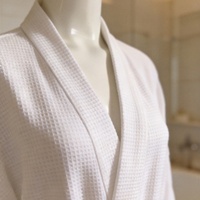 Peignoir de bain en coton gaufré 100% coton, col kimono, robe de spa blanche unisexe avec logo brodé personnalisé