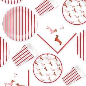 DAMAI Red and White Dachshund Weiner Dog Tableware Set Disposable Paper <b>Plates</b> Red Striped Party <b>Plates</b> Napkins for Baby <b>Shower</b> - Product Image 6