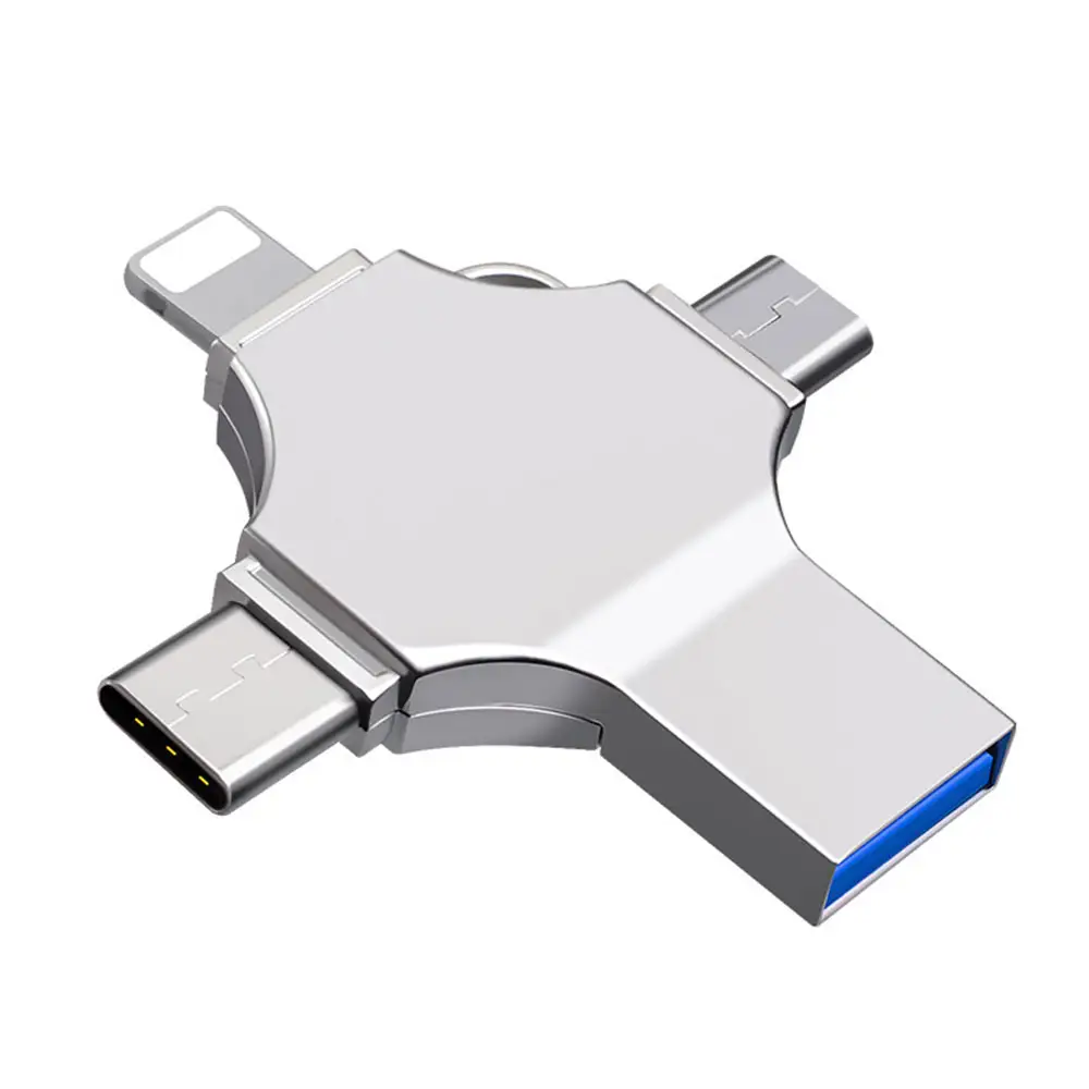 Unidade flash de metal 4 em 1 com logotipo personalizado, cartão de memória tipo C, pen drive, disco de disco com teclas 16gb 32gb 64gb 128gb