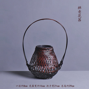 Bamboo Flower Basket Small Round Mouth Zen Style Chinese Decor Vase For Home Floral Arrangement - Product Image 2
