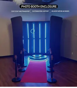 Logotipo personalizado gratuito 360 Photo Booth Enclosure Backdrop para eventos de casamento 360 Photo Booth Backdrop com luz LED colorida