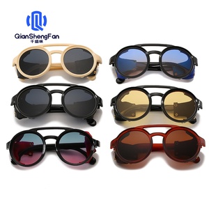 Nouvelles lunettes de soleil <span class=keywords><strong>steampunk</strong></span> pour hommes, lunettes de soleil personnalisées en similicuir avec rivets, lunettes de soleil rétro rondes pour femmes, double pont - Product Image 2
