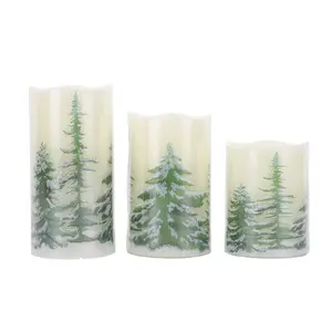 Christmas Decal Graphic 3pcs/pack Real Wax Large Paraffin 2*AA Battery Rechargeable Battery LED Pillar Candle for Festival Deco