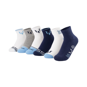 मेसी लड़कों 100% कपास टखने के मोजे 6-पैक बुना आरामदायक जीवन शैली डिजाइन पत्र पैटर्न वसंत के लिए नरम स्ट्रेची - Product Image 1