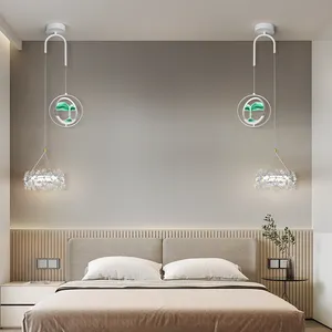Modern Creative Devise LED 3 Colors Hanging Lamp Decor for Home Bedroom Quicksand Crystal Flowers Pendant Light