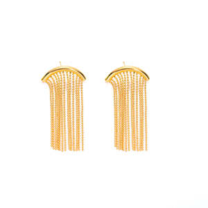 Gold Plated Stainless Steel Drop Earrings With Chain Fringe Fashion Jewelry For Women - Product Image 1