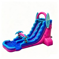 Toboggan aquatique gonflable commercial sur le thème de la plage, grand modèle avec piscine à jets d'eau pour enfants et adultes, location pour événements