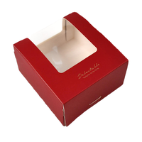 Caja de Embalaje de Alimentos con Recubrimiento UV de Papel de Arte y Ventana Transparente para Panadería y Regalos, Caja de Cartón Rojo Reciclable con Logotipo Personalizado en la Parte Superior