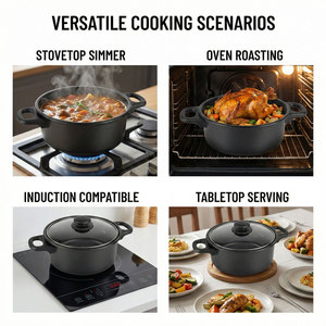 E-TOP Juego de Utensilios de Cocina Antiadherentes de Hierro Fundido de 13 Piezas a Precio Económico al por Mayor, <span class=keywords><strong>Ollas</strong></span> <span class=keywords><strong>y</strong></span> <span class=keywords><strong>Sartenes</strong></span> Portátiles <span class=keywords><strong>y</strong></span> Ligeras con Tapas <span class=keywords><strong>y</strong></span> Utensilios - Product Image 5