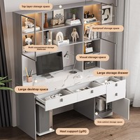 Bureau d'étude intégré en bois massif pour étudiants avec bibliothèque murale Bureau d'ordinateur et étagère de rangement pour chambre à coucher Maison