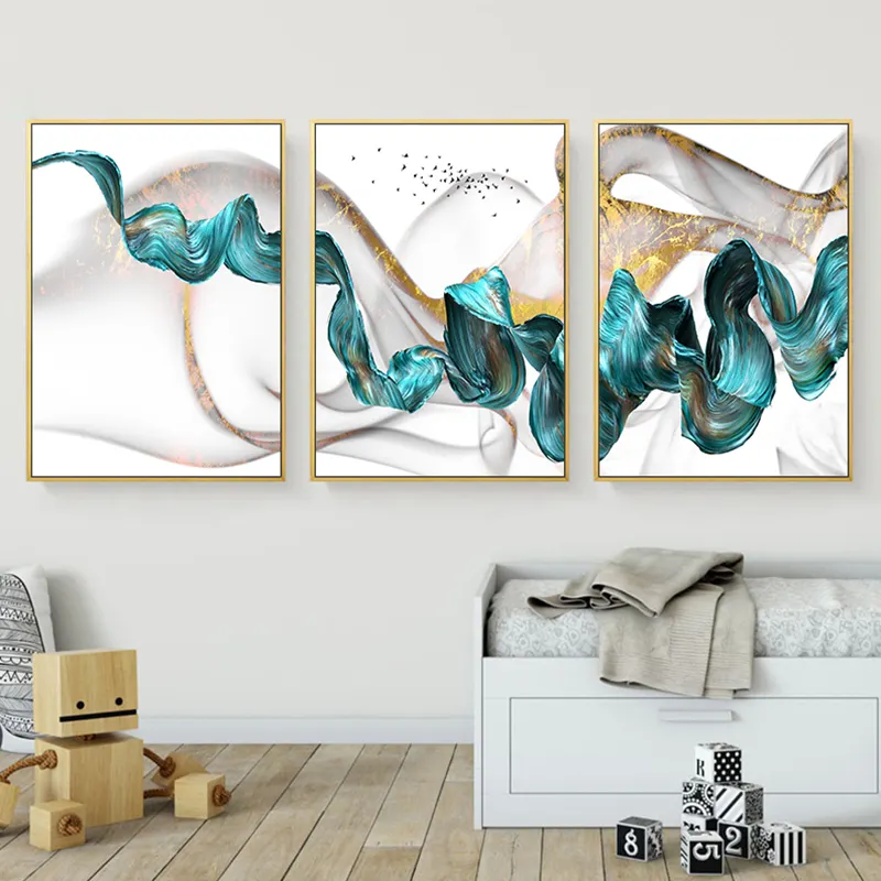 Abstract Gold Gray Wave Canvas Painting Black Wild Goose Home Decor Posters Prints Sofa Living Room Wall Art