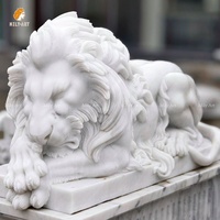 MILY - Estatua de León Durmiente de Mármol en Oferta, en Pares (Izquierda y Derecha), Personalizable para Jardín o Patio Exterior
